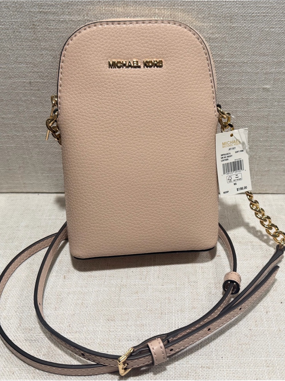 NWT Michael Kors Jet Set Small NS Leather Crossbody Phone Bag – Soft Pink